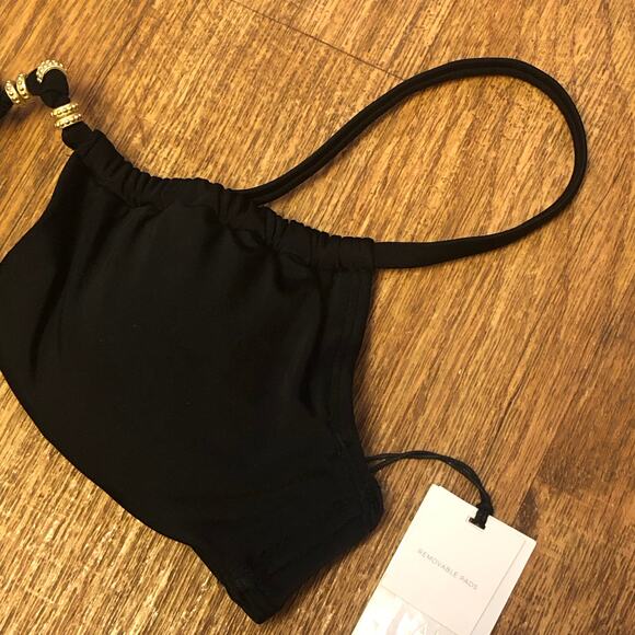 Shade & Shore Black with Gold Bead Detail Cutout Underwire Bikini Top Size 32B - Picture 4 of 9